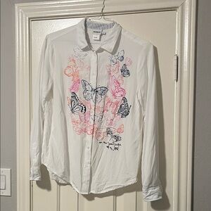 Desigual White with Butterflies Collar Shirt